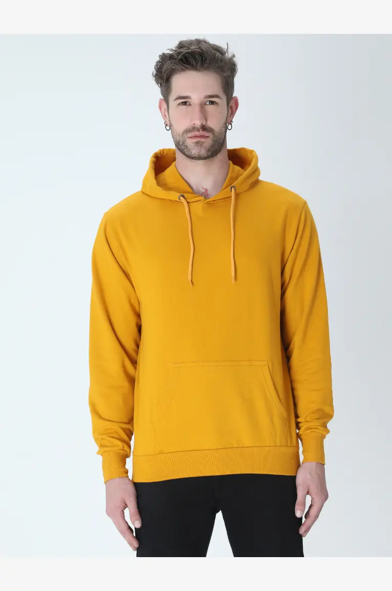Solid Plain Cotton Hoodie Mustard Yellow