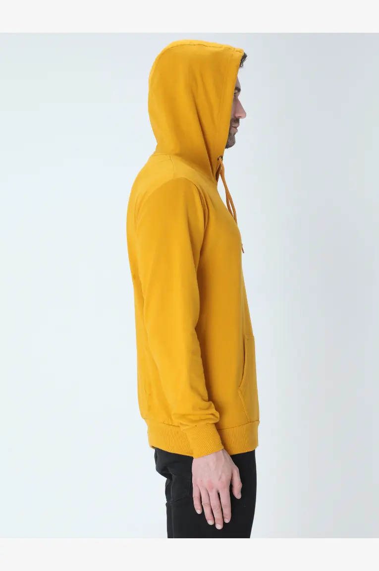 Solid Plain Cotton Hoodie Mustard Yellow - Image 2