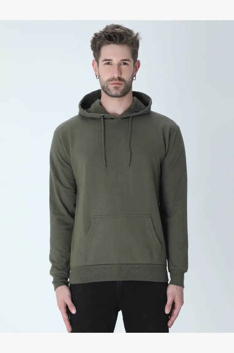 Solid Cotton Pullover Sweatshirt Olive Green