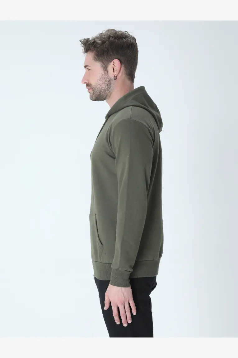 Solid Cotton Pullover Sweatshirt Olive Green - Image 3