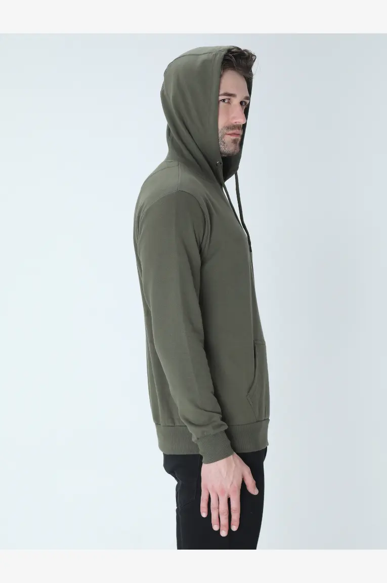 Solid Cotton Pullover Sweatshirt Olive Green - Image 2