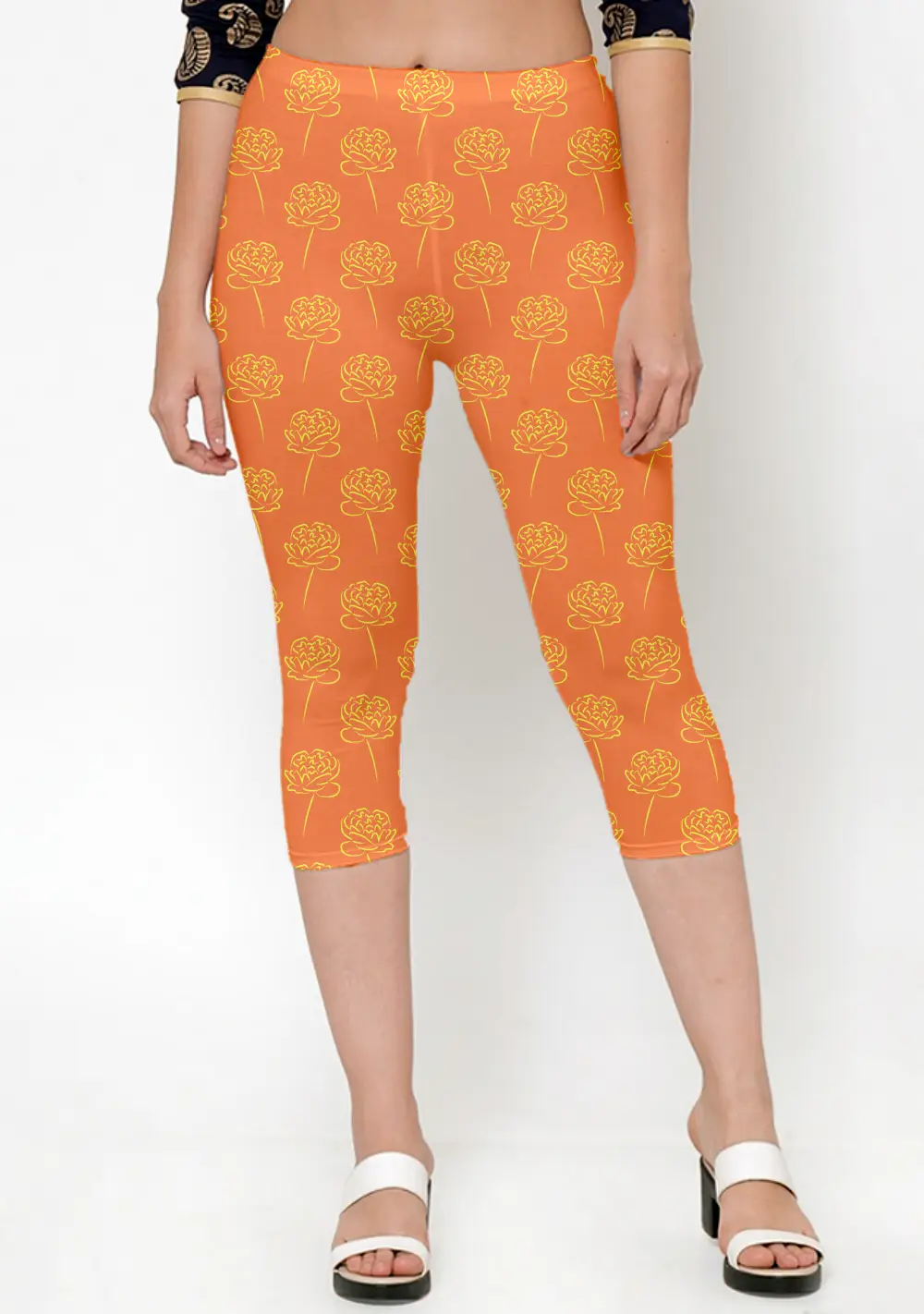 Roses Orange Women Capri Leggings Pant - Image 2
