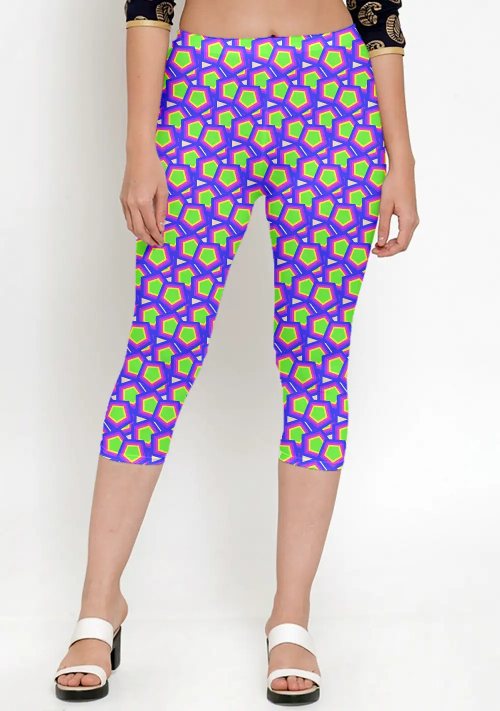 Geometric Print Colorful Women Capri Leggings Pant