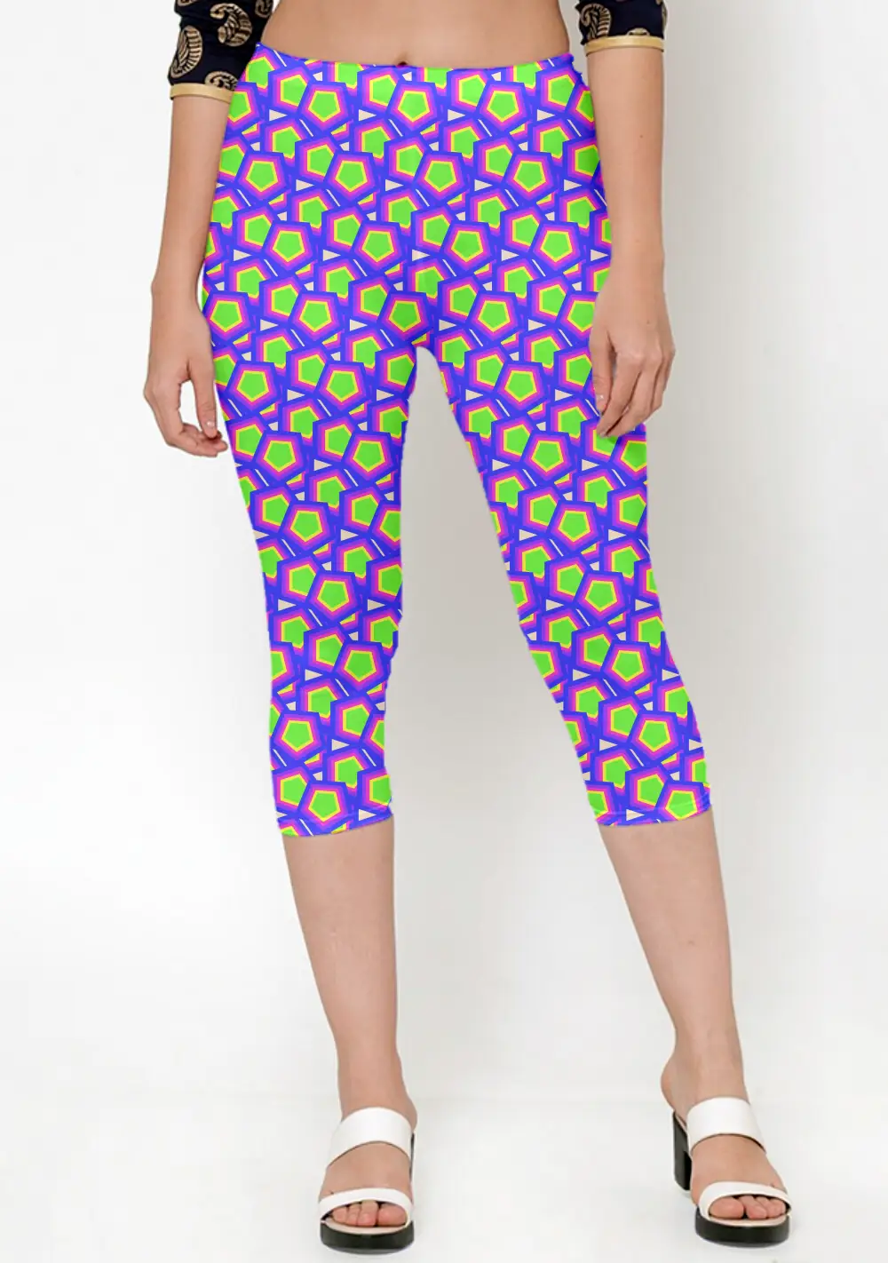 Geometric Print Colorful Women Capri Leggings Pant - Image 2