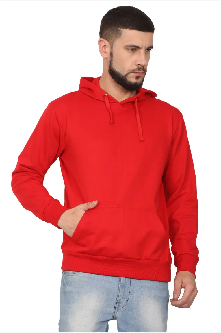 Men & Women Plain Cotton Hoodie Red