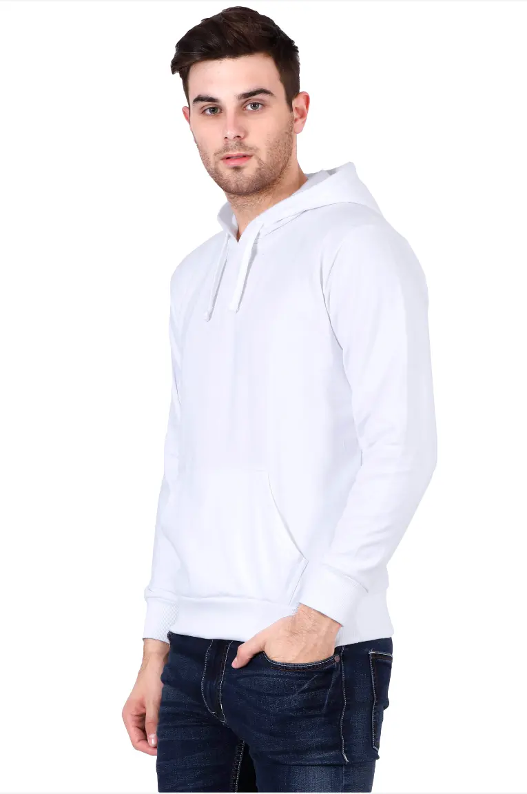 Men & Women Plain Cotton White Pullover Hoodie - Image 6