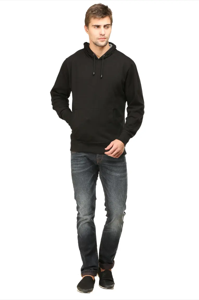 Men & Women Hoodie Sweatshirt Solid Black - Image 2