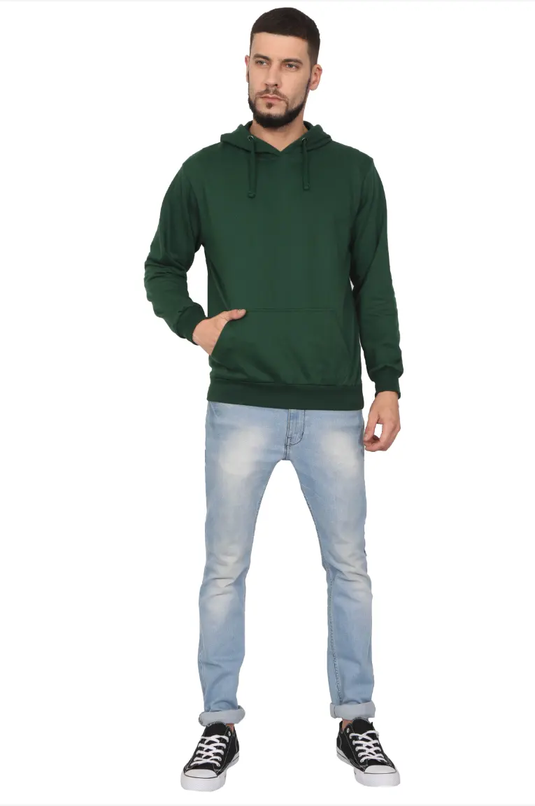 Men & Women Cotton Hoodie Sweatshirt Bottle Green - Image 3