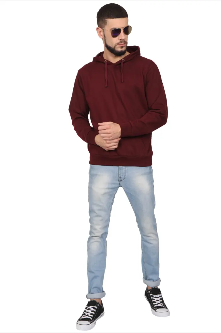 Men & Women Bio-Washed Maroon Hoodie Sweatshirt - Image 3