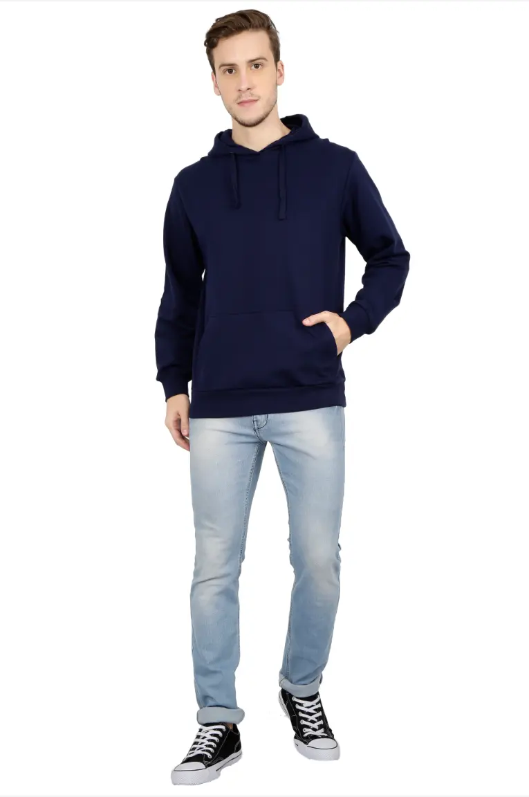 Men & Women Navy Blue Hoodie Sweatshirt - Image 3