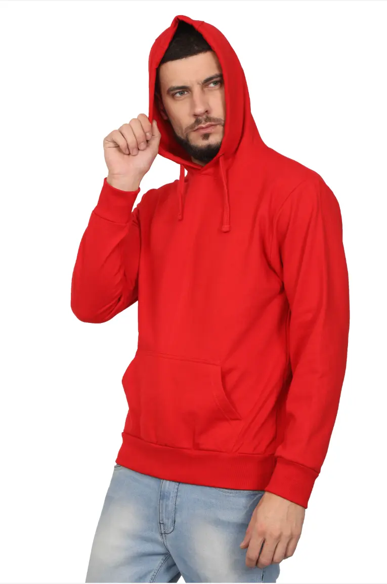 Men & Women Plain Cotton Hoodie Red - Image 2