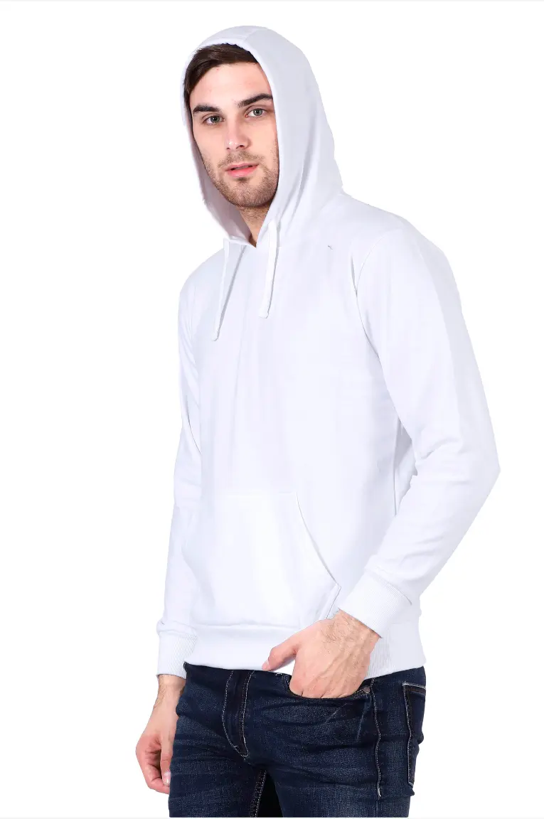 Men & Women Plain Cotton White Pullover Hoodie - Image 4
