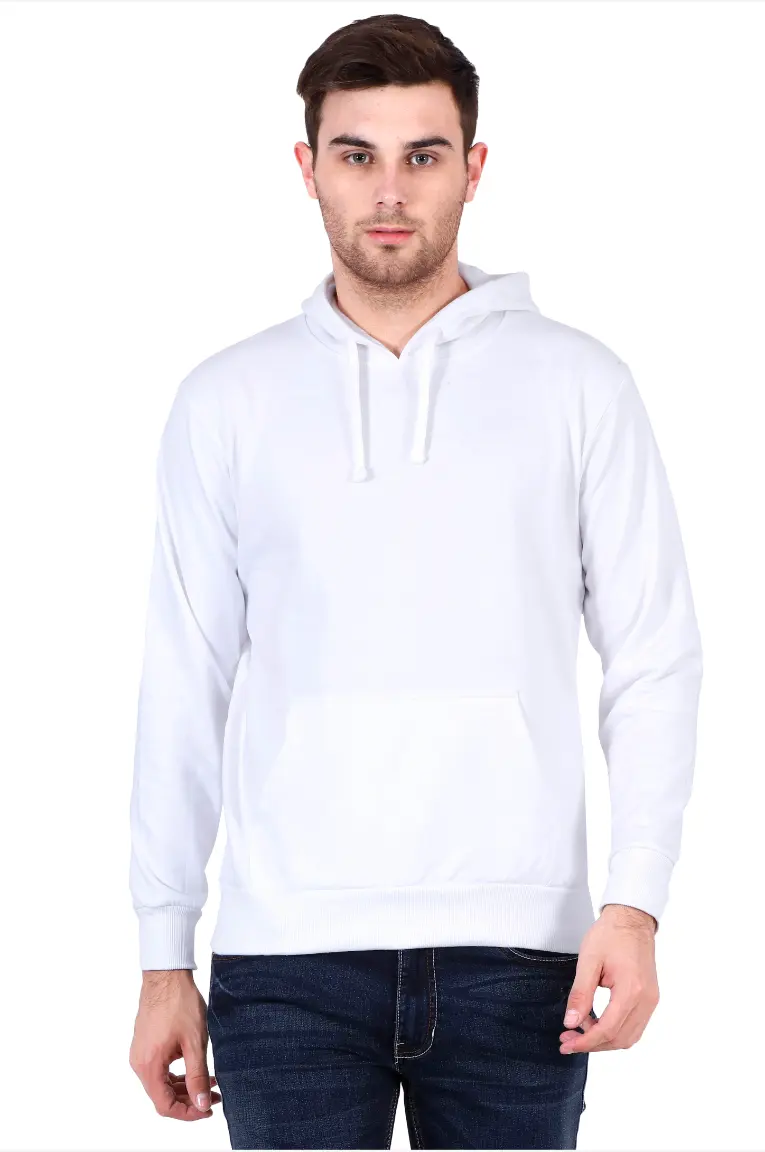 Men & Women Plain Cotton White Pullover Hoodie - Image 3