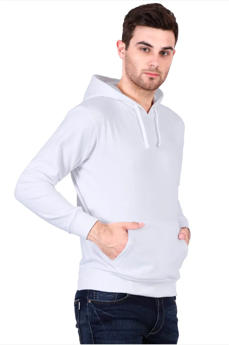 Men & Women Plain Cotton White Pullover Hoodie