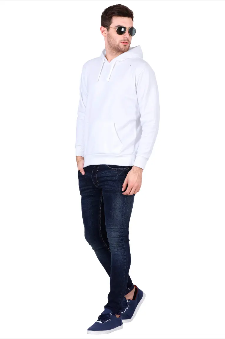 Men & Women Plain Cotton White Pullover Hoodie - Image 2