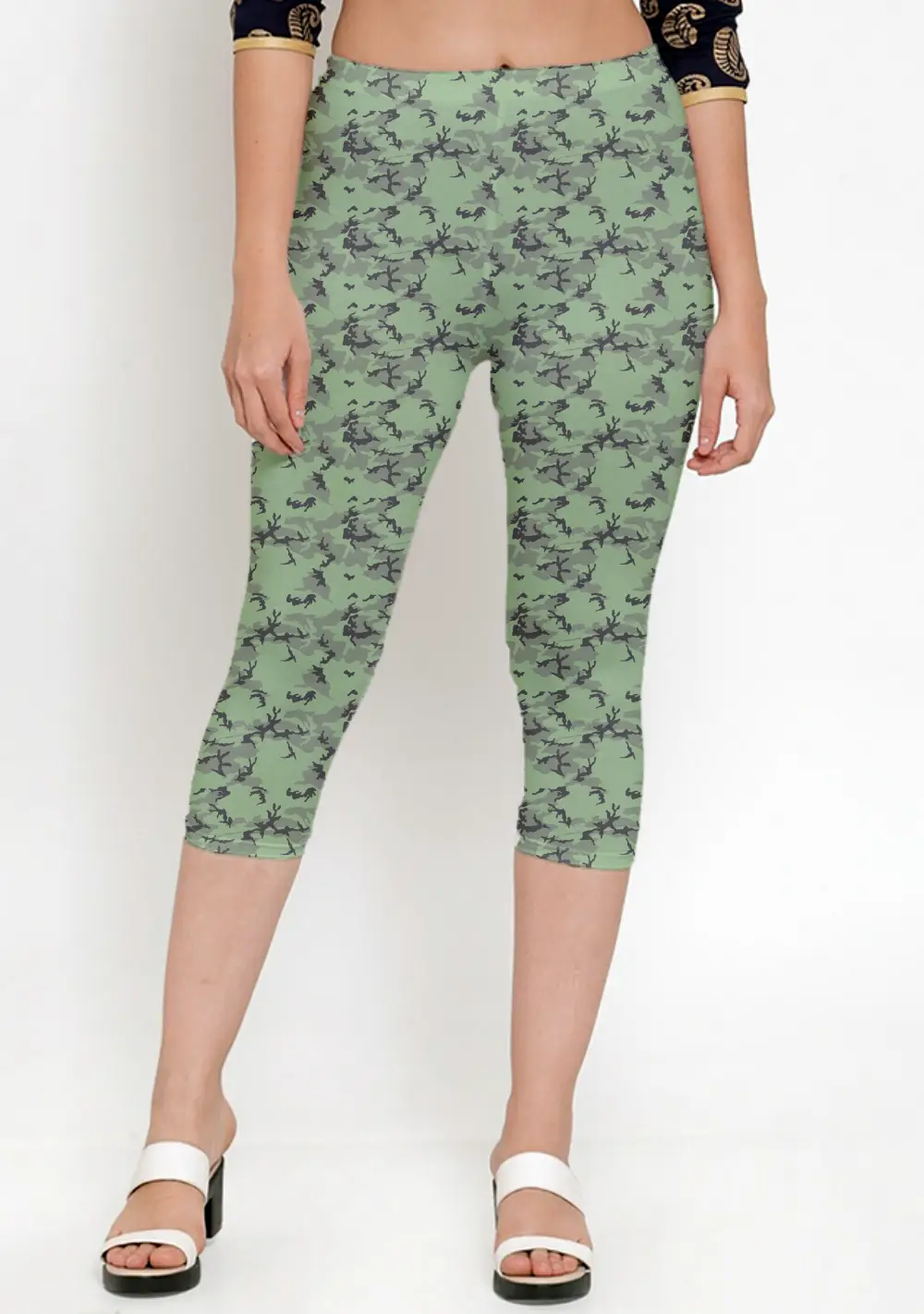 Casual Camouflage Green Women Capri Leggings Pant