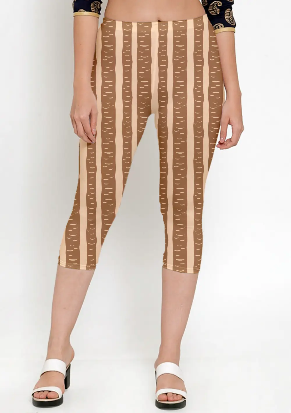 Printed Striped Brown Women Capri Leggings Pant