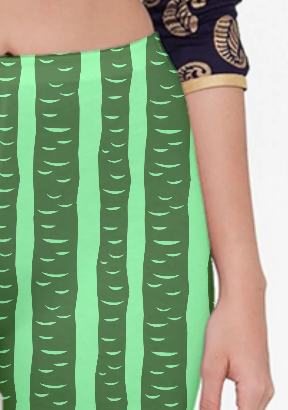 Green Striped Printed Women Capri Leggings Pant - Image 2