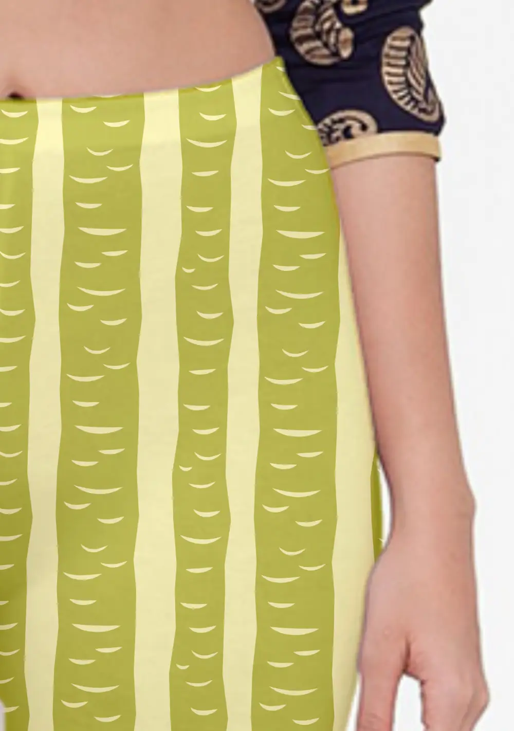 Mehandi Color Striped Printed Women Capri Leggings Pant - Image 2