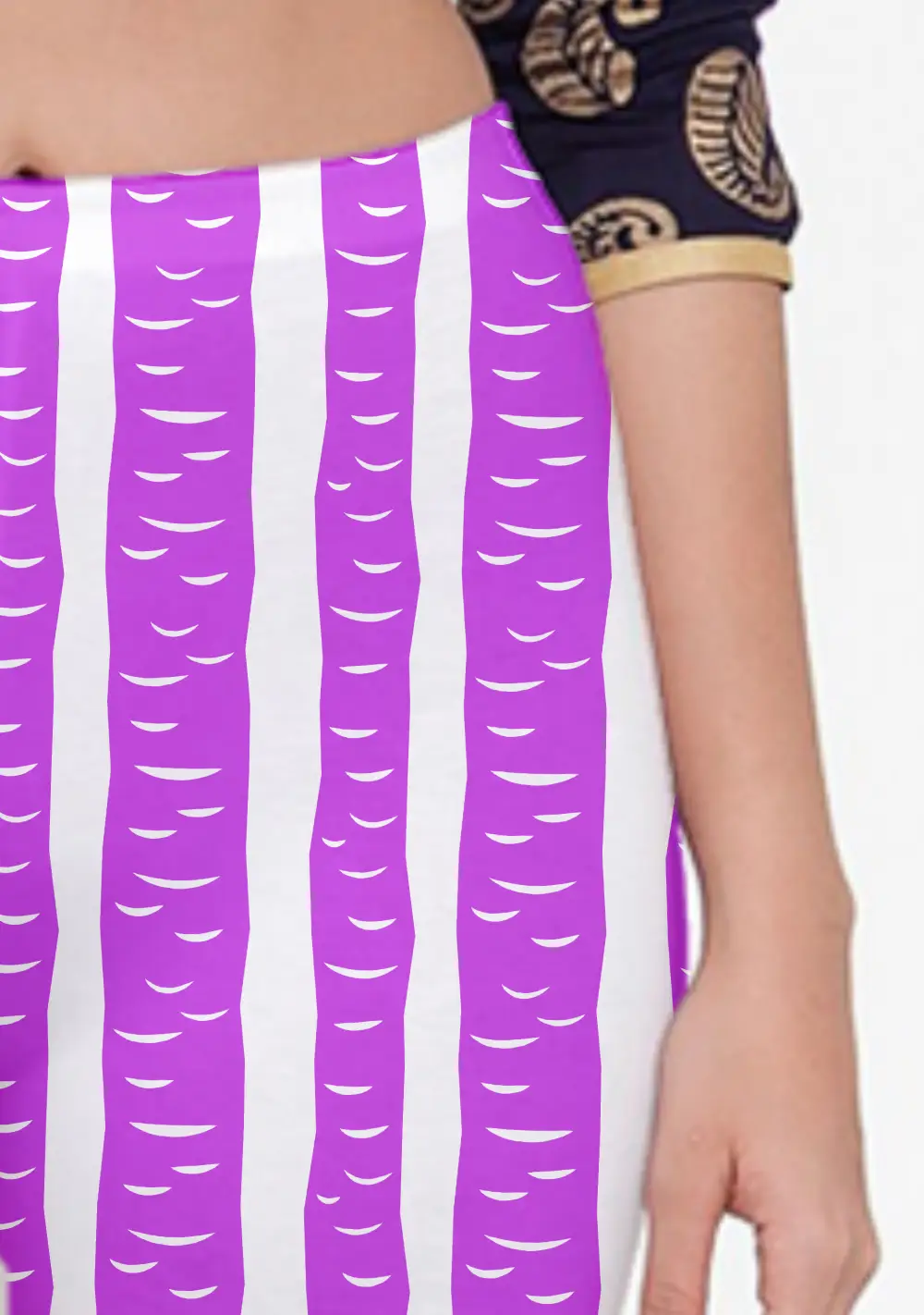 Purple Striped Pattern Women Capri Leggings Pant - Image 2