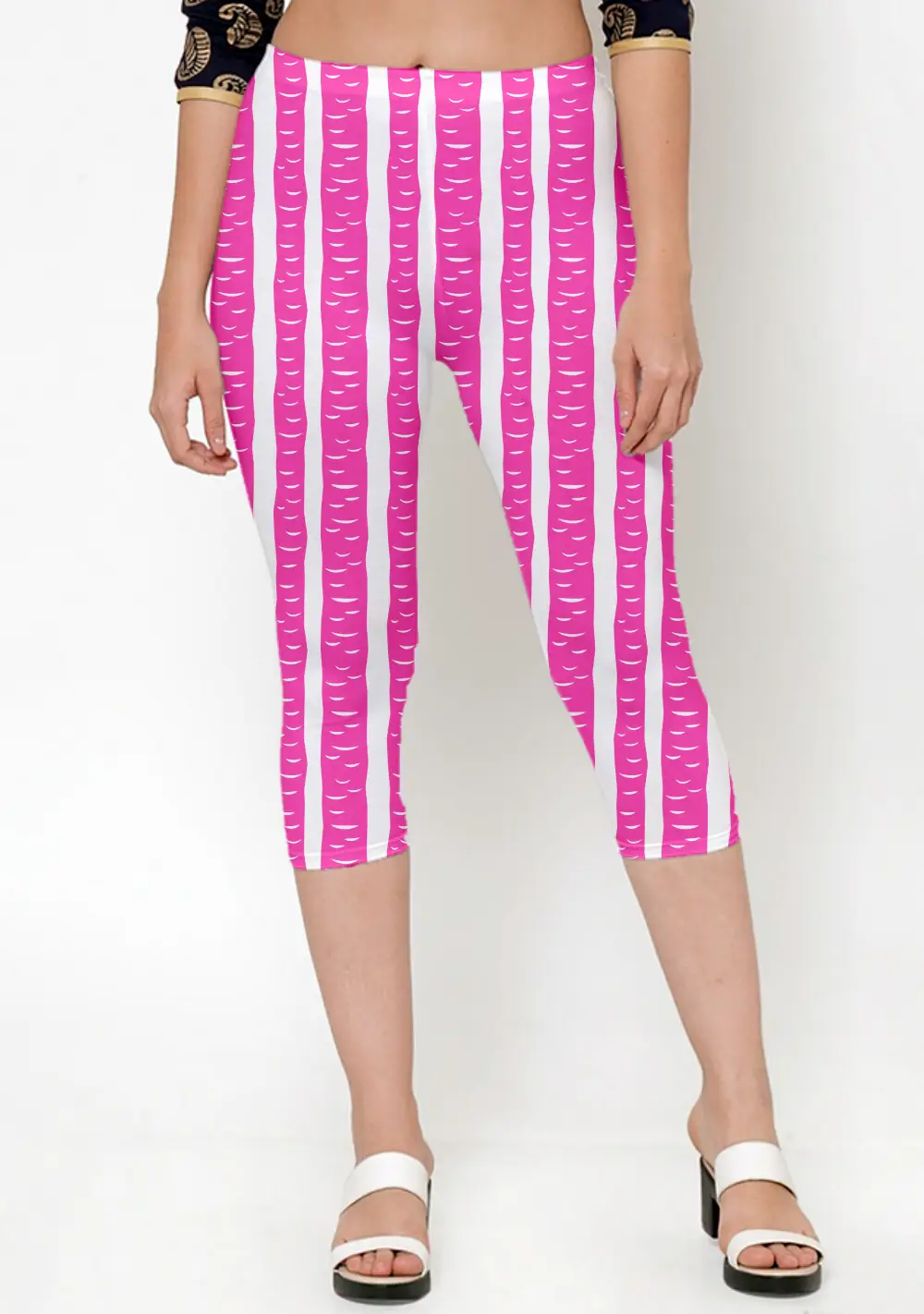 Rani Color Striped Pattern Women Capri Leggings Pant - Image 3