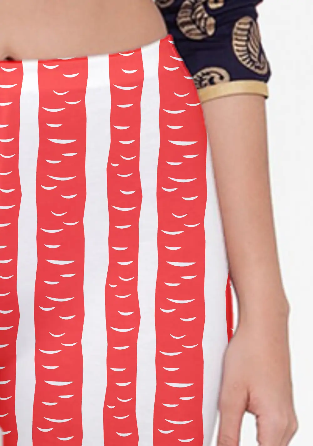 Red Striped Casual Women Capri Leggings Pant - Image 2