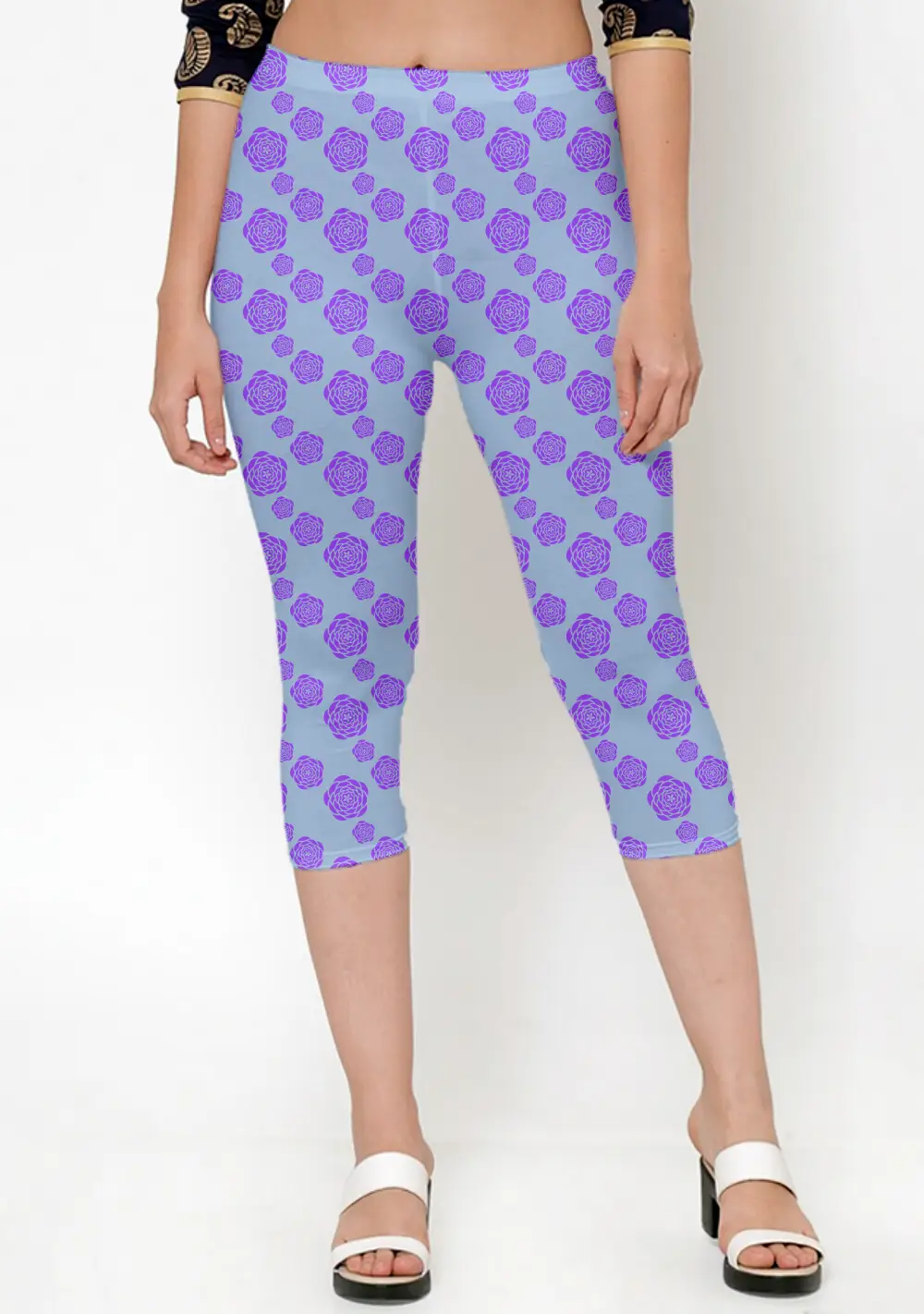 Floral Purple Women Capri Leggings Pant - Image 2