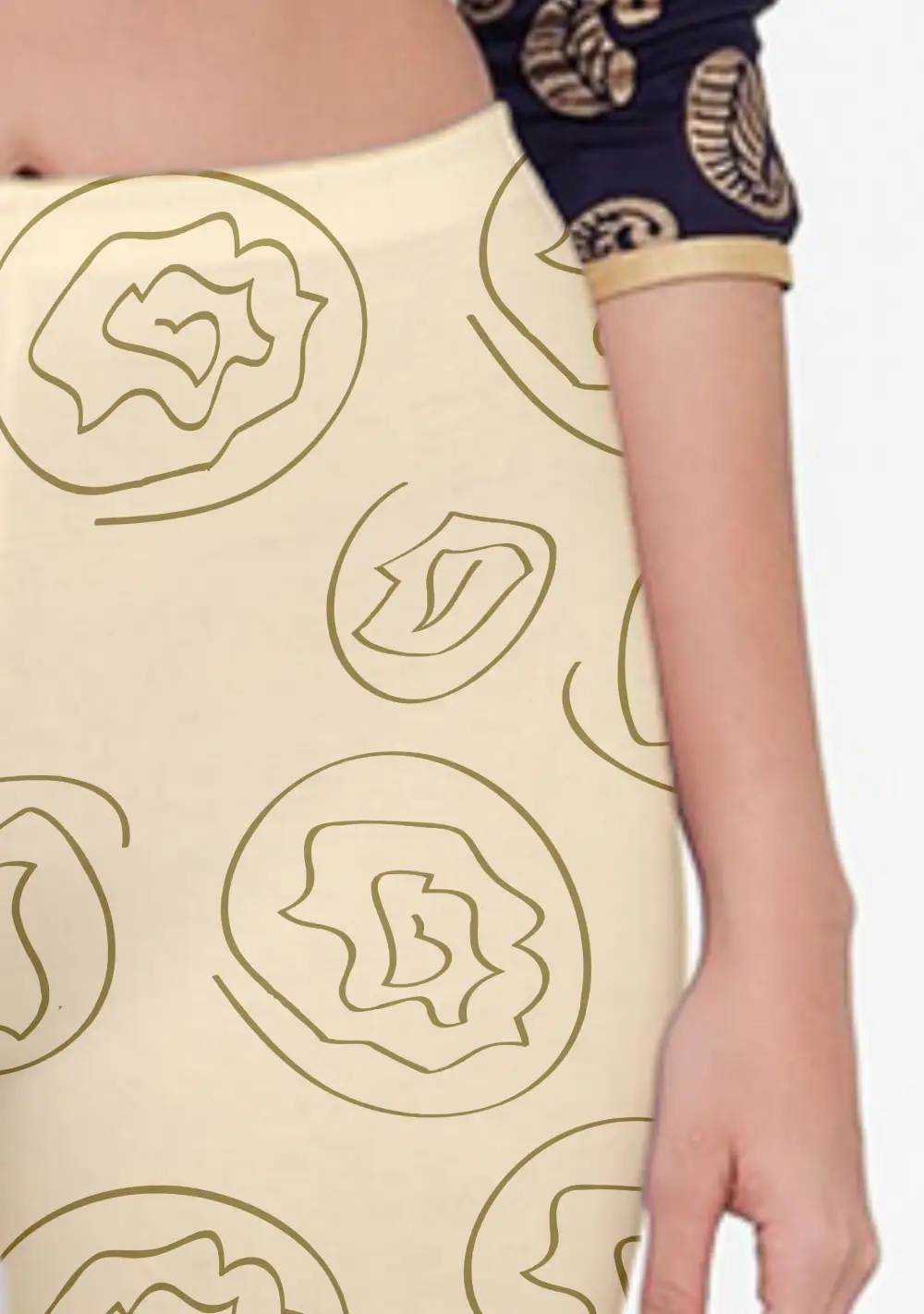 Floral Printed Creamy Yellow Women Capri Leggings Pant - Image 3