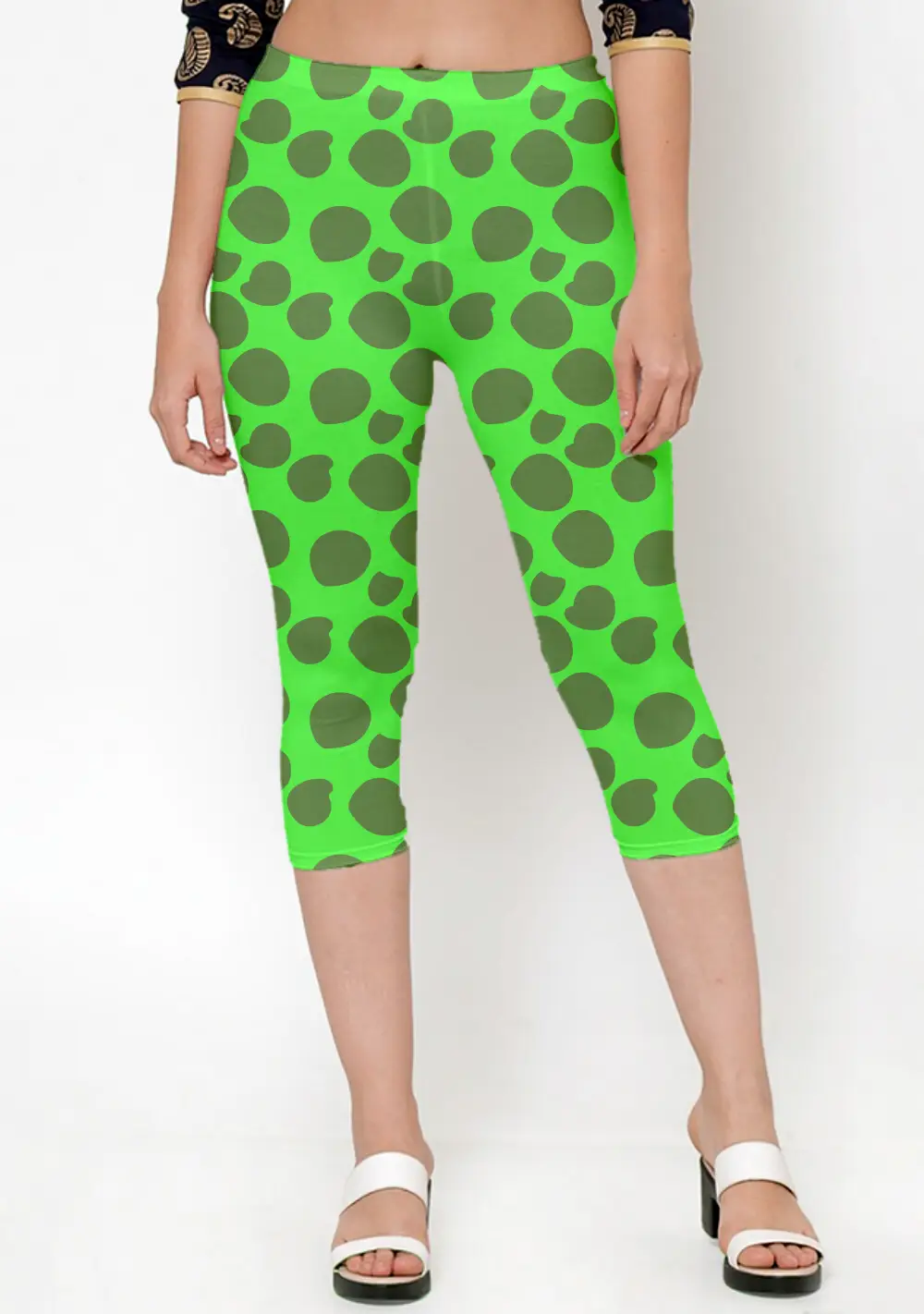 Polka Dots Green Women Capri Leggings Pant - Image 3
