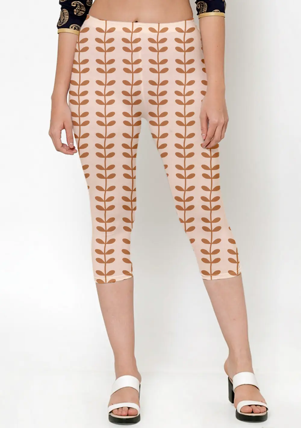 Leave Strips Brown Women Capri Leggings Pant - Image 3