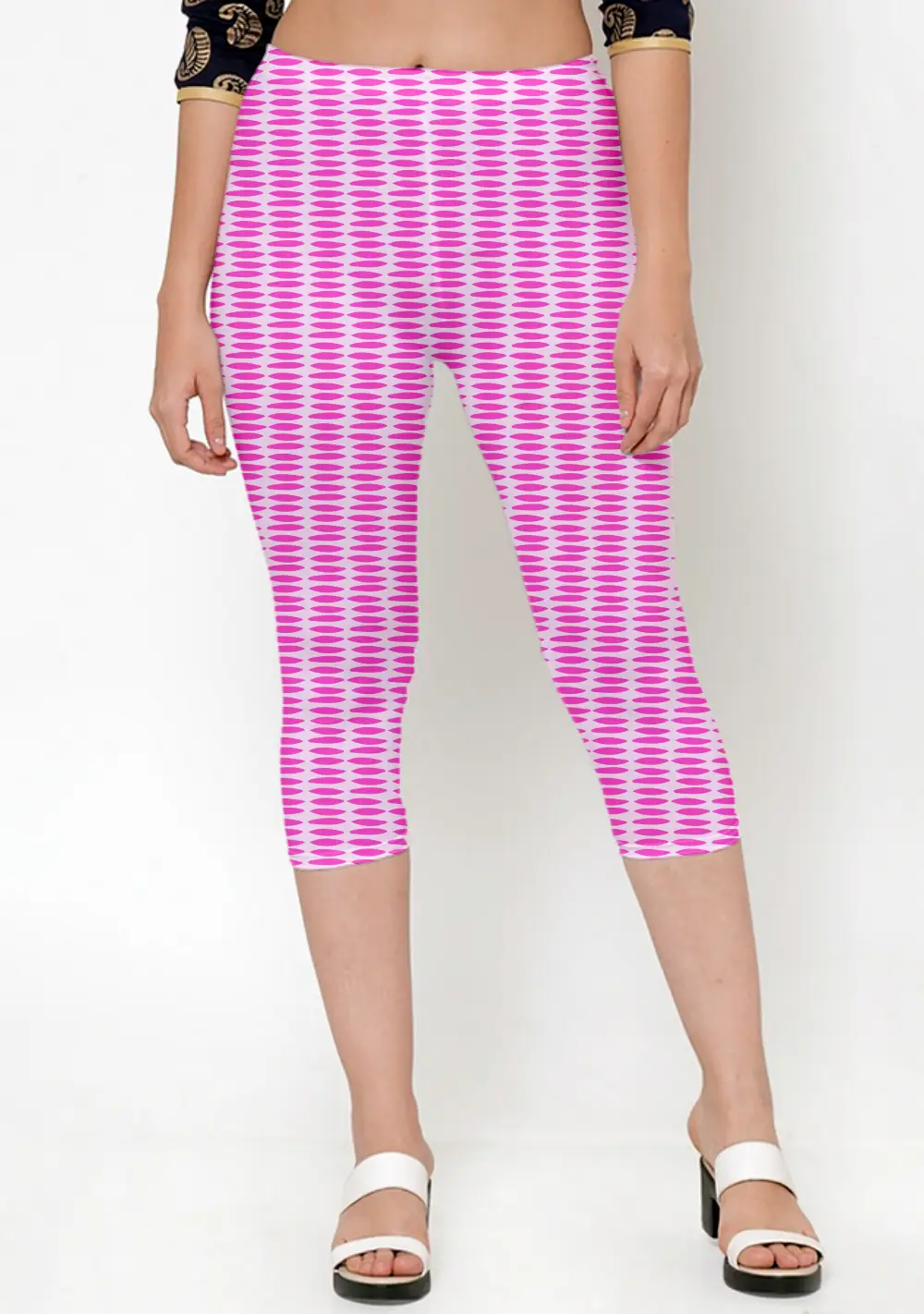 Pebbles Print Pink Women Capri Leggings Pant - Image 3