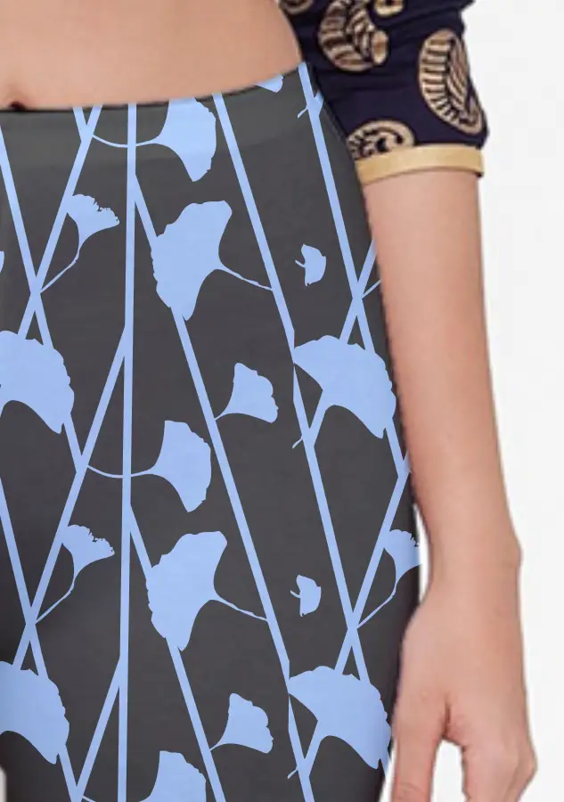 Black Blue Floral Printed Women Capri Leggings Pant - Image 2