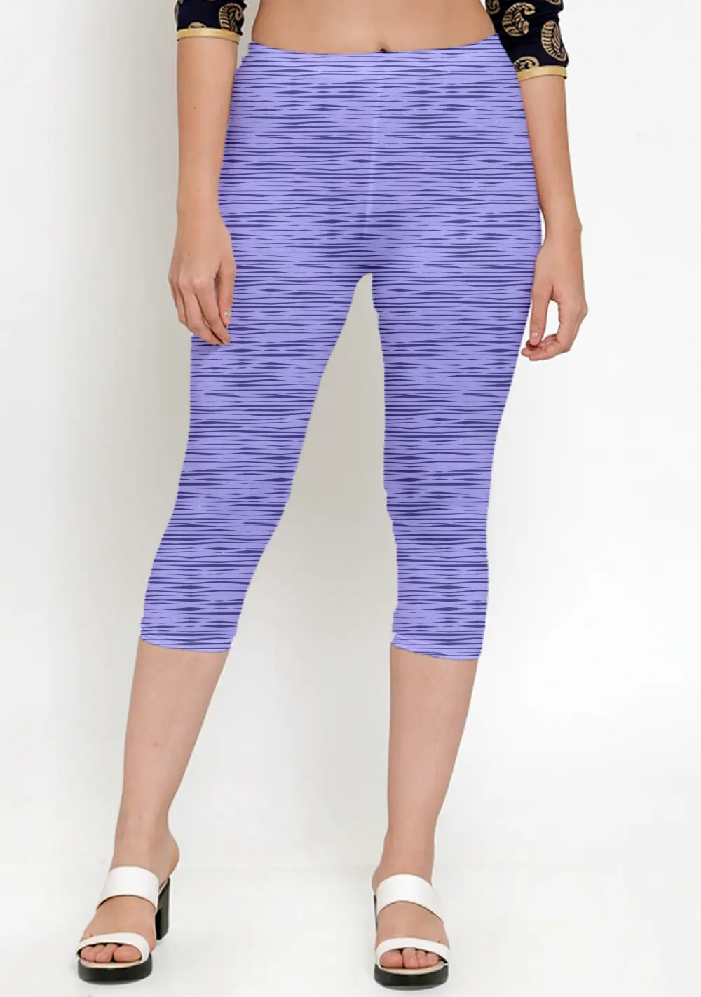 3/4 Casual Lavender Women Capri Leggings Pant - Image 2