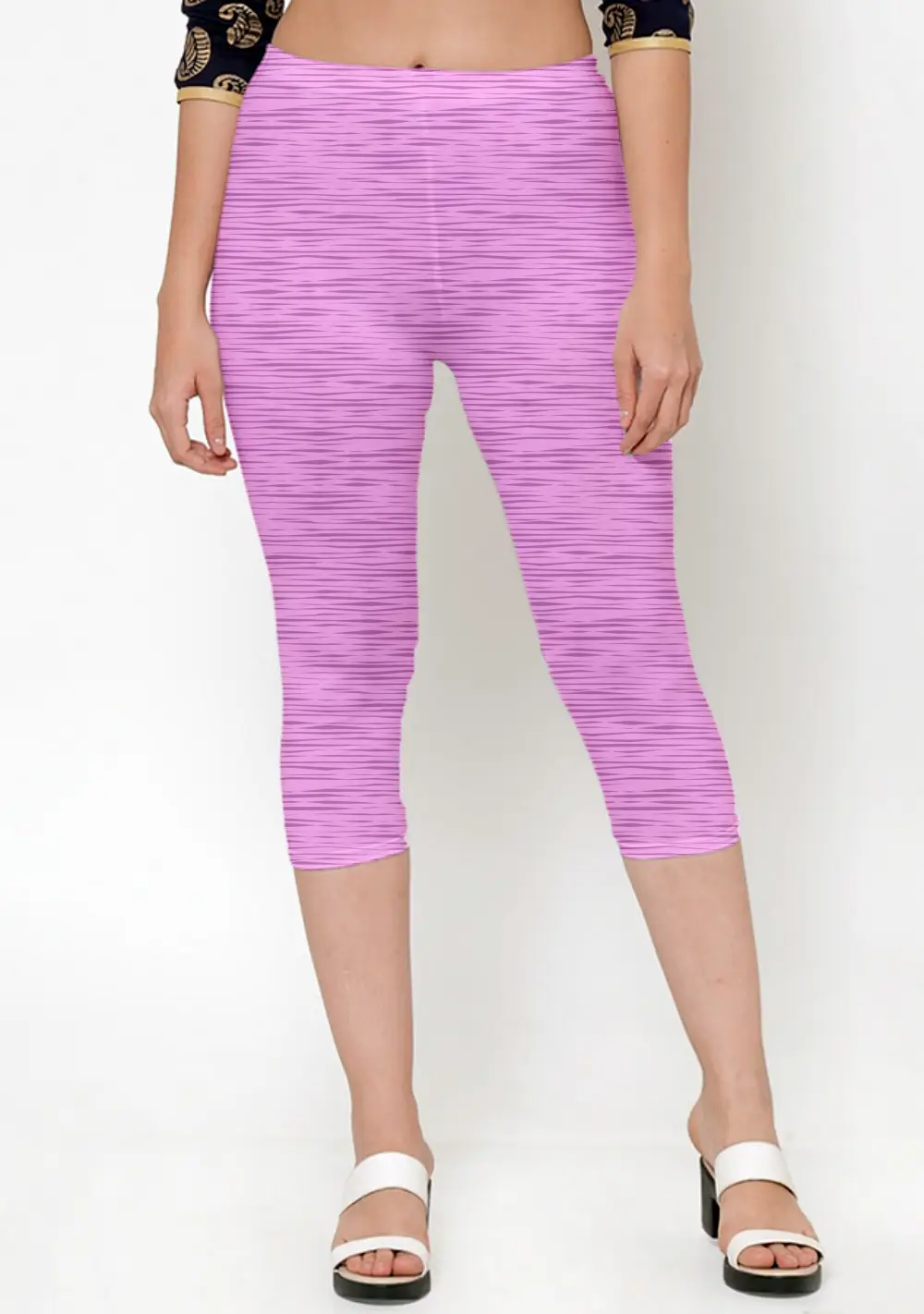 3/4 Casual Magenta Women Capri Leggings Pant - Image 3