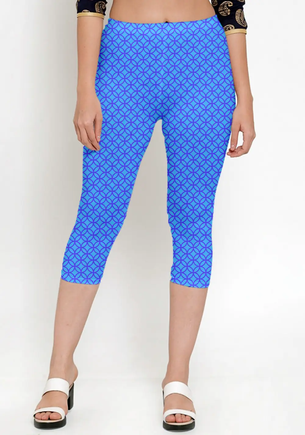 Jali Print Blue Women Capri Leggings Pant - Image 2