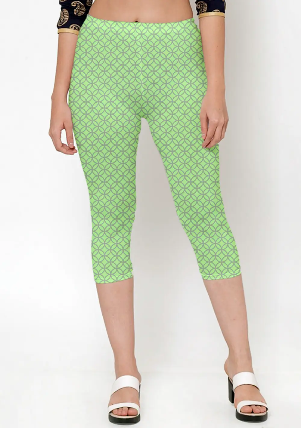 Jali Print Light Green Women Capri Leggings Pant - Image 2