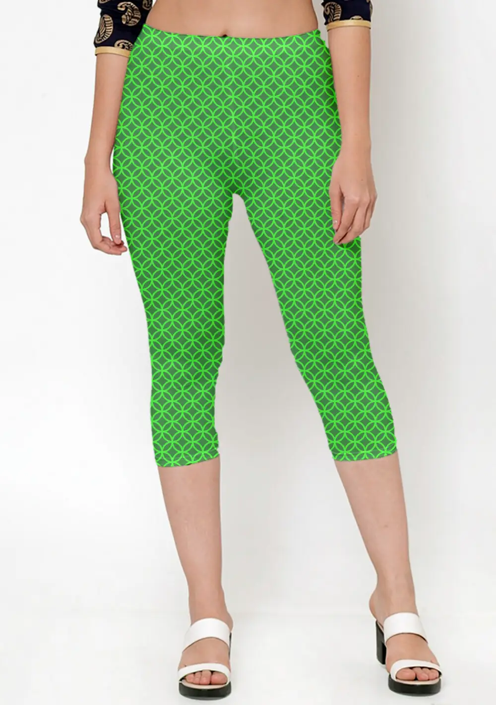 Jali Print Green Women Capri Leggings Pant