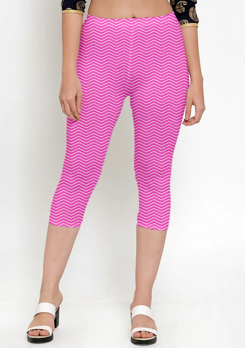 Zigzag Pink Women Capri Leggings Pant - Image 3