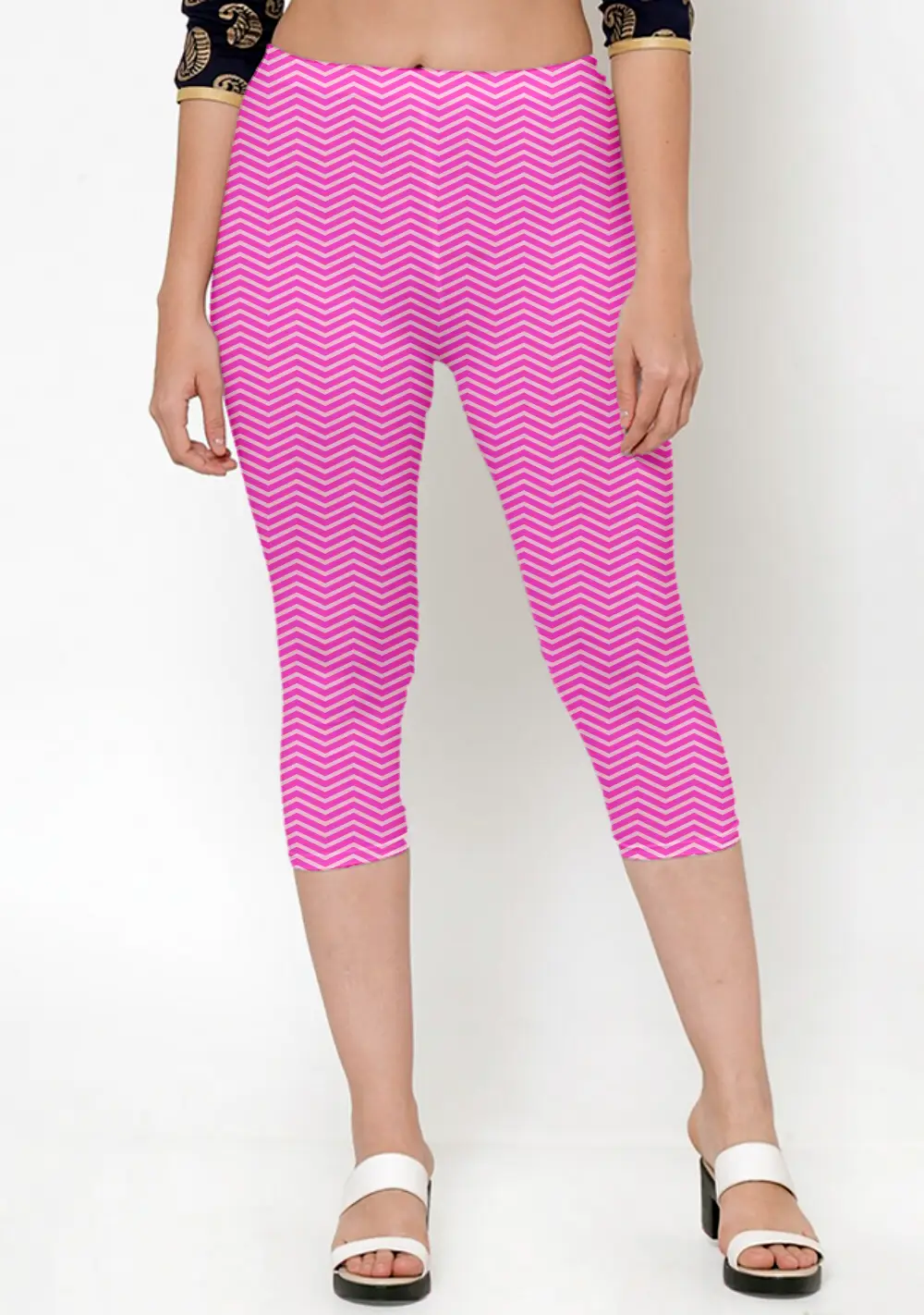 Zigzag Pink Women Capri Leggings Pant
