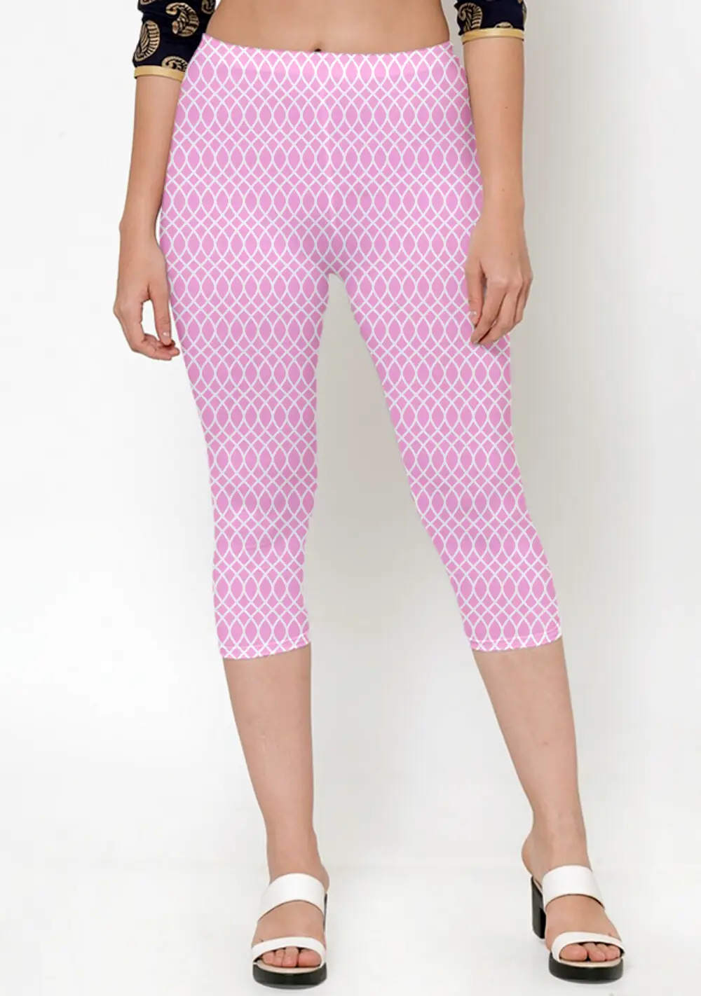 Stretchable Premium Elastane Lycra Pink Women Capri Leggings Pant - Image 2