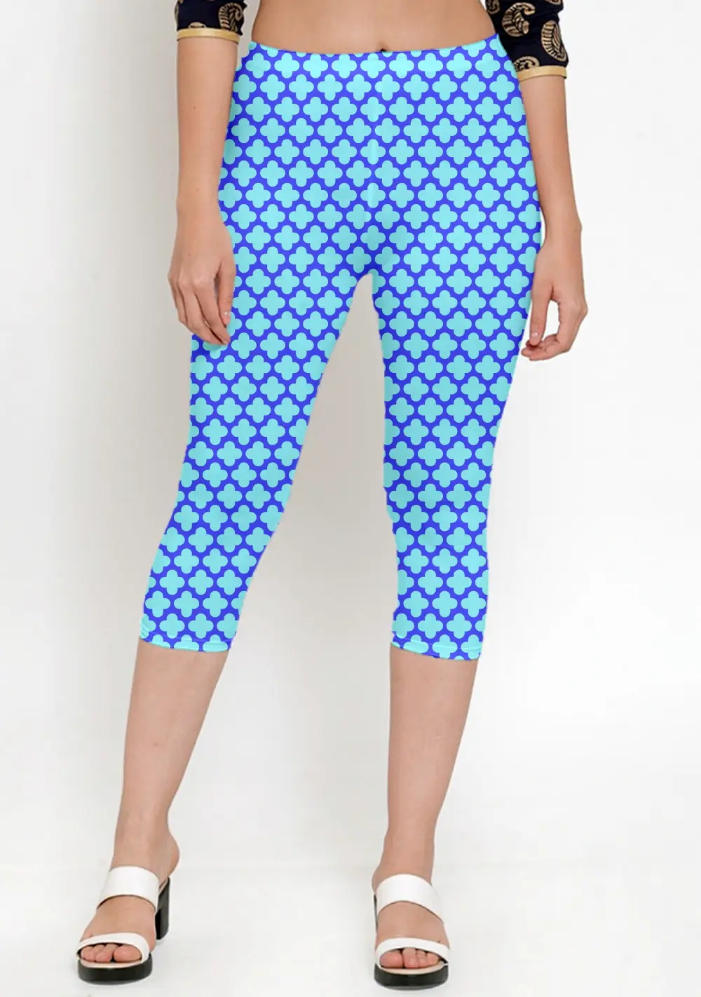 Casual Abstract Print Blue Women Capri Leggings Pant