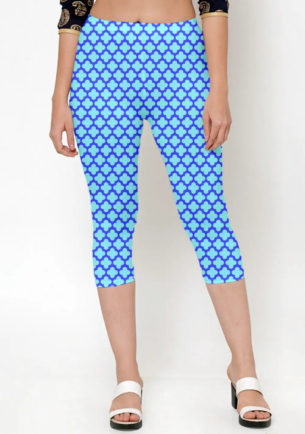 Casual Abstract Print Blue Women Capri Leggings Pant - Image 3