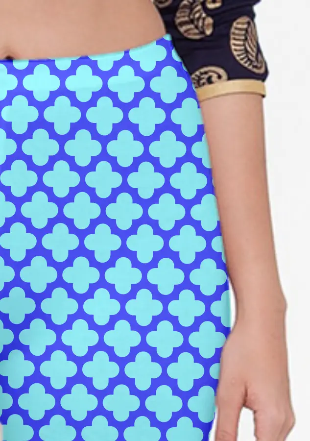 Casual Abstract Print Blue Women Capri Leggings Pant - Image 2