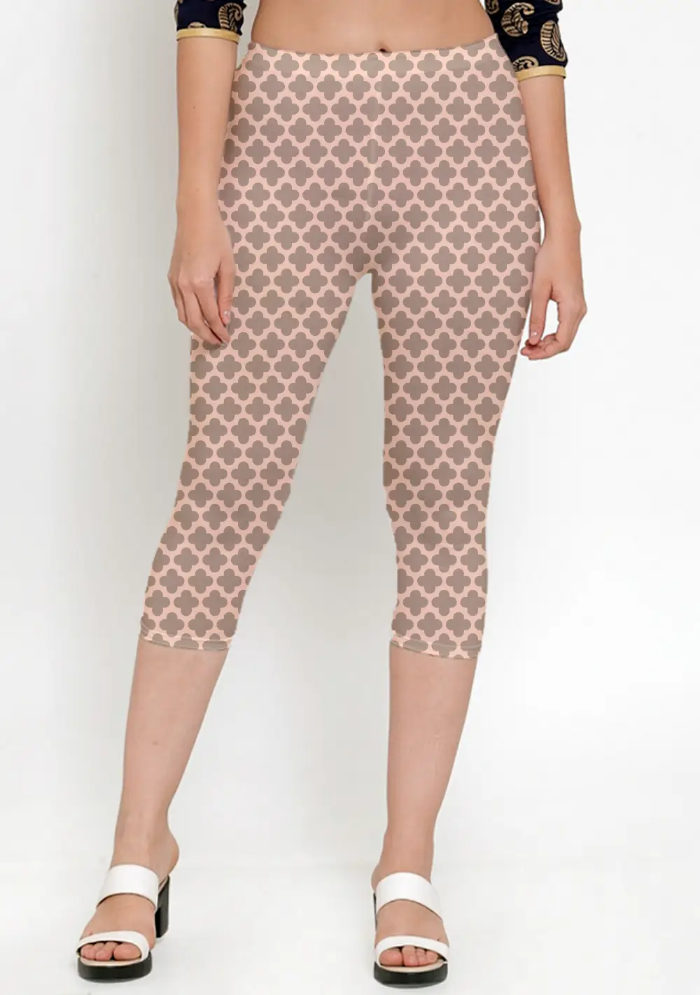 Casual Abstract Print Cream Color Women Capri Leggings Pant