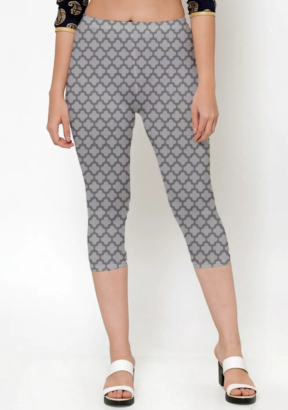 Casual Abstract Print Grey Women Capri Leggings Pant - Image 3