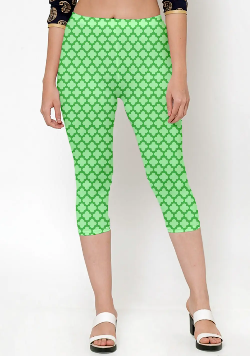 Casual Abstract Print Pista Green Women Capri Leggings Pant