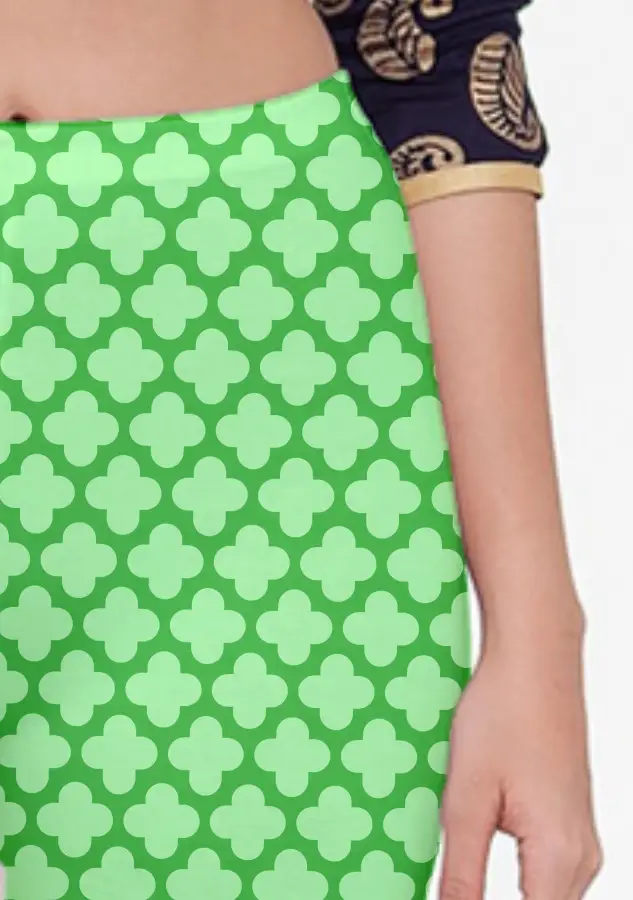 Casual Abstract Print Pista Green Women Capri Leggings Pant - Image 2