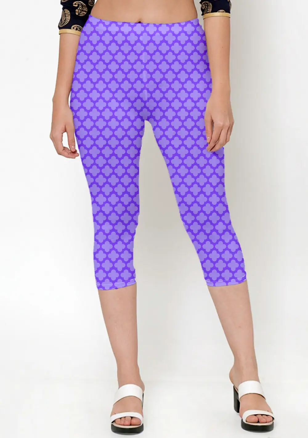 Casual Abstract Print Purple Women Capri Leggings Pant - Image 3