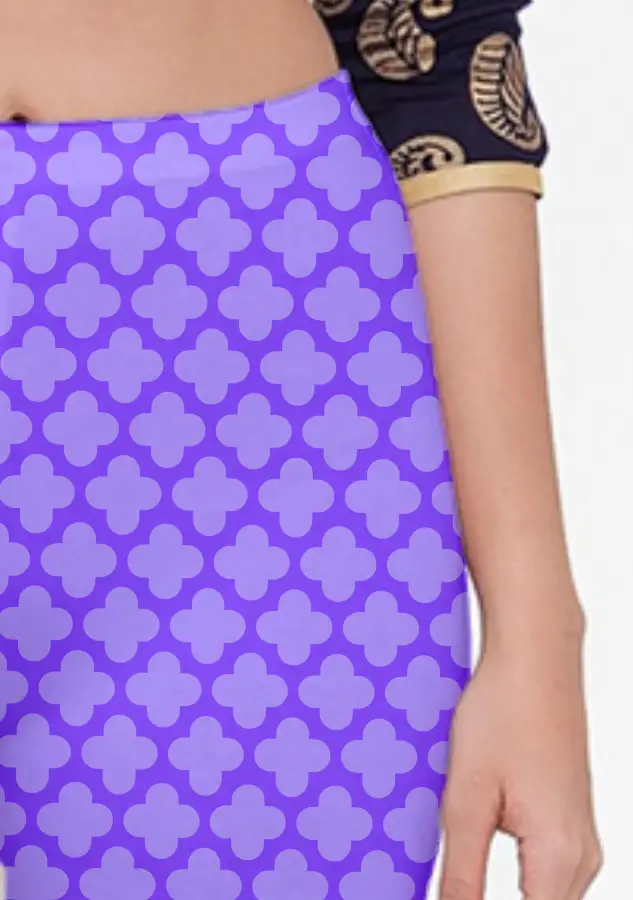 Casual Abstract Print Purple Women Capri Leggings Pant - Image 2