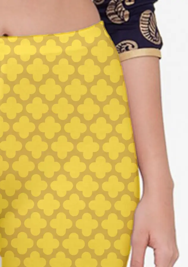 Casual Abstract Print Yellow Women Capri Leggings Pant - Image 3